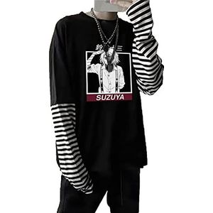 XINTAYEL Japanse Anime Tokyo Ghoul Lange Mouw T-Shirt Cartoon Juzo Suzuya Gedrukt Unisex Harajuku Streetwear Gestreepte Nep Twee T-shirts, # 3, M