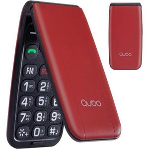 Qubo Seniorenhandy Klaptelefoon Zonder Contract Telefoon met Grote Knoppen Mobiele telefoon voor Senioren Display 2,4 inch, SOS-functie, Ondersteuning Dual-SIM, Snelkiezen, FM-radio, Zaklamp, Rood