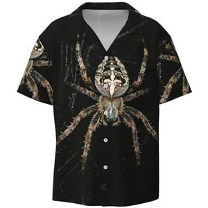 EdWal Enge Spider Print Heren Korte Mouw Button Down Shirts Casual Losse Fit Zomer Strand Shirts Heren Jurk Shirts, Zwart, XXL