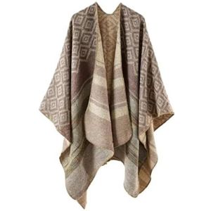 UBOHUZ Herfst Winter Geometrische Streep Patroon Imitatie Kasjmier Warm Casual Vrouwen Sjaal Poncho Capes Lady Jas Voor Lente Herfst Winter, Kaki, One size