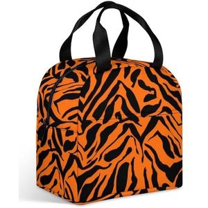 Orange Skin Tiger Animal Lunchtas voor dames, met grote zak, geïsoleerde lunchbox voor mannen, reizen, picknick, werk, grappig