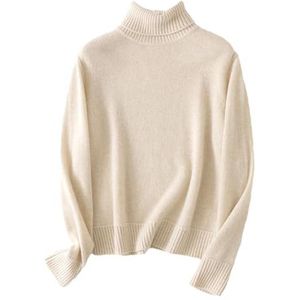 Dames wollen trui Mock Neck verdikte losse eenvoudige zachte comfortabele gebreide trui, Beige, S