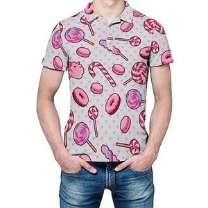 Roze snoepjes met harten heren shirt met korte mouwen golfshirts normale pasvorm tennis T-shirt casual zakelijke tops