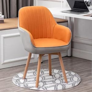 Bureaustoel zonder wielen, houten draaibare eetkamerstoelen Comfortabele gestoffeerde stoel Leuke moderne bureaustoel, fluwelen fauteuils uit het midden van de eeuw for ijdelheidsbureau(Color:Orange 2