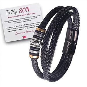 To My Son 'Love You Forever' Lederen Gevlochten Armband Met Gift Card - Inspirerende Jongens Armband Q6B8 Voor Mannen, Leer