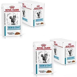 Royal Canin Veterinary Diet Feline Skin & Coat | Dubbelpak | 2 x 12 x 85 g | Natvoer voor volwassen katten | Fijne stukjes in saus | Ter ondersteuning van de huidbarrière