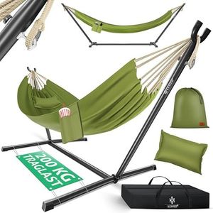 KESSER® Hangmat LAKE met Frame | Dubbele Hangmat voor 2 Personen met Stabiel Frame 200kg Draagvermogen voor Binnen & Buiten | XXL Hangmat met standaard voor Tuin, Zwembad, Balkon en Terras, Khaki