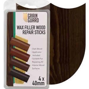 GLEAN GUARD Wasvuller Hout Reparatiesticks | Donker hout | 4x40mm | Meubelreparatieset | Geschikt voor Meerdere Oppervlakken: Hout, Kunststof, Harde Materialen | Kleur Mengbaar voor Perfecte Match