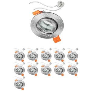 ledscom.de 12 st. badkamer plafondmontageframe ERID, vochtbestendig, badkamer, IP44, rond, draaibaar, aluminium mat, incl. GU5.3 fitting