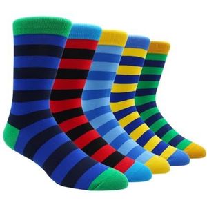 LCKJLJ Maat 41-48 Casual Mode Katoen Grappige Lange Mannen Sokken Contrast Kleur Regenboog Grotere Maat Streep Sokken voor Mannen, 5 Paren- NY001, EU41-48