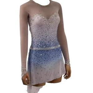 Professionele Kunstschaatsenwedstrijdjurken Artistic Ice Sports Skating Rok Voor Meisjes Lange Mouw Gymnastiek Turnpak Kleding Handgemaakte Kristallen,A,11_13Years