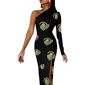 Leuke cactus regenboog vrouwen halve mouw jurk avondfeest lange jurken cocktail split bodycon jurk S