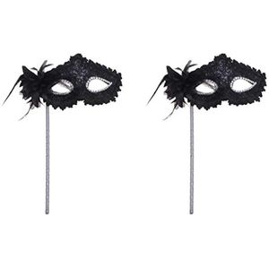 WAKMILER 2 STKS Kant Half op Maskerade Maskers op Stok Halloween Maskers op een Stok Mardi gras Ball Maskers Stick Handled Maskerade