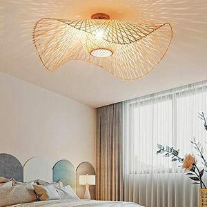 Natuurlijke Bamboe Rotan Plafondlamp Retro E27 Plafondlamp Vintage Handgeweven Lampenkap Eetkamer Slaapkamer Woonkamer Plafondverlichting Keuken Teahouse Kroonluchter Kantoor Plafondlamp,100cm