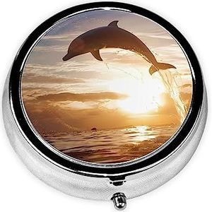 Pillendoos - Ronde Pil Case - Dolfijn - 3 Compartimenten - Draagbare Reizen