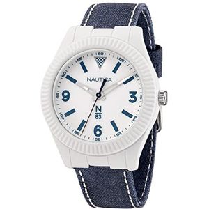 Nautica N83 Heren N83 Mercury Bay Blauw gerecycled katoenen canvas horloge (Model: NAPMBF203), wit/blauw, Wit/Blauw, riem