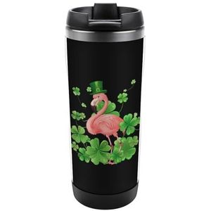 Flamingo Shamrock St Patricks Day Travel Mok Roestvrij Staal Koffie Cup Isolatie Tumbler Thermische Mok voor Theesap