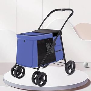 40 kg compacte 360 ​​rotatie kat huisdier puppy kinderwagen handkar opvouwbare grote hondentrolley (Color : Blue)