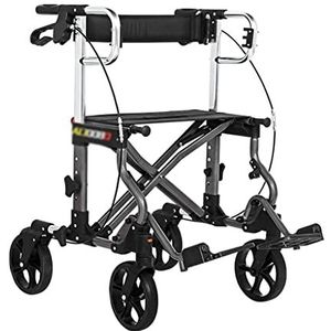 2 in 1 Rollator Transport Stoel met Verstelbare Armsteun en Remwiel Stand Up Rollator Walker voor Senior en Handicap