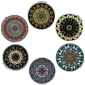 Beaufy Kleine Reis Vergrotende Make-up Compacte Spiegel Bulk Hand Mini Opvouwbare Draagbare Handtas Portemonnee Zakspiegels Set 1x 2x Vergroting Roze Mandala-ontwerp voor Meisjes Dames Heren Pak van 6