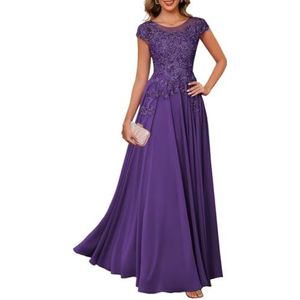 Dames chiffon moeder van de bruid jurk plooien Avond Prom jurken Cocktail Jurken Plus Size, Paars, 32