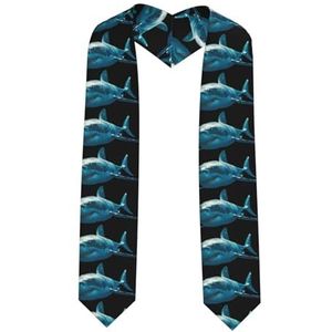 FRGMNT Blauwe haaienprint klasse van 2024 afstuderen gestolen sjerp, unisex 72 inch lange sjaal voor academische aanvang, Scherpe hoek, Eén maat