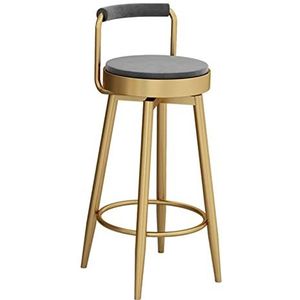 ShuuL Grijze barkrukken toonhoogte, metalen eiland barkruk met rugleuning, verguld frame gestoffeerde stoel, thuiskeuken, bistro, ontbijt eetkamerstoel, hoogte: 65 cm