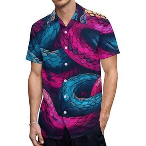 Slangenpatroon Heren Korte Mouw Shirts Casual Button-down Tops T-shirts Hawaiiaanse Strand Tees 3XL