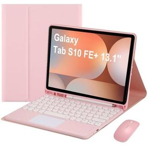 Toetsenbordhoes Voor Samsung Galaxy Tab S10 FE Plus 13,1 inch 2025 model (SM-X620/X626), Oplaadbaar Bluetooth-Toetsenbord Met Touchpad, Ingebouwde Potloodhouder, Tabletmuis,Roze
