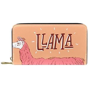 Lederen portemonnee voor heren,grote dames portemonnee voor kaart,Roze alpaca lama,Muntzakje met rits