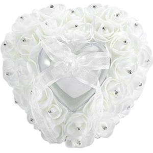 Oost kopen Ring Kussen - Hartvormige Bruiloft Ring Doos Rose Decor Ring Kussen (wit)