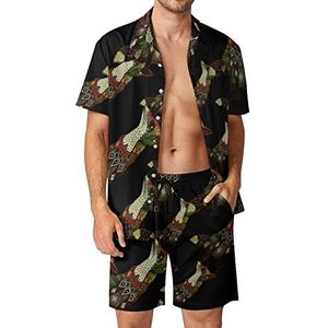 Hawaiiaanse sets met bloemenvos voor heren, button-down trainingspak met korte mouwen, strandoutfits, S