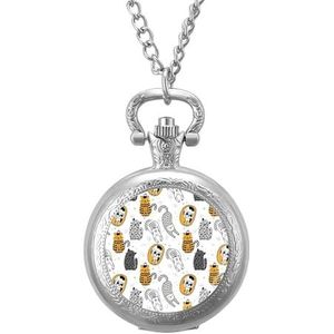 Kinderachtig met katten vintage zakhorloge met ketting kwarts Arabische cijfers digitale schaal gepersonaliseerde kerst verjaardagscadeaus zilver-stijl