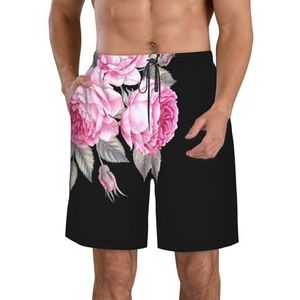 JIAWUJYNB Strandshorts voor heren, roze bloemenprint, lichtgewicht, sneldrogend, zwembroek met trekkoord en zakken, Wit, XL