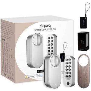 Aqara Smart Lock U200 Kit, materie over draad, sleutelloos toegangsdeurslot met huissleutel en oplaadbare batterij, ondersteunt Homekit, Alexa en SmartThings-Global versie zilver