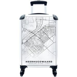 MuchoWow® Koffer - Kaart - Heerhugowaard - Zwart - Wit - Past binnen 55x40x20 cm en 55x35x25 cm - Handbagage - Trolley - Fotokoffer - Cabin Size - Print