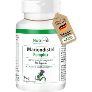 Mariadistel complex - met mariadistel, artisjok & paardenbloem - 250 mg silymarine per dag - 100 capsules - hoge dosering - 100% veganistisch - Duitse productie & laboratoriumtests - NutriFair