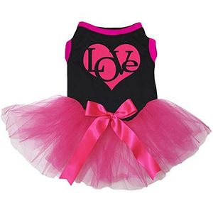 Petitebelle Love Heart Katoenen Shirt Tutu Puppy Hondenjurk (Zwart/Hete Roze Chiffon, XXX-Large)