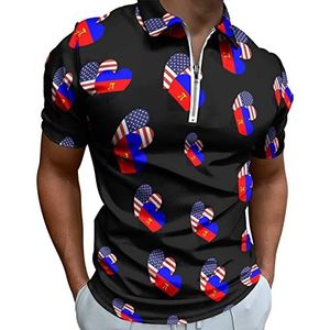 PI Amerikaanse Hart Vlag Half Zip-up Polo Shirts Voor Mannen Slim Fit Korte Mouw T-shirt Sneldrogende Golf Tops Tees S