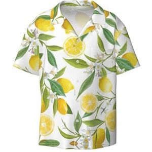 YQxwJL Grijs Golf Streep Print Mens Casual Button Down Shirts Korte Mouw Rimpel Gratis Zomer Jurk Shirt met Zak, Verse tropische citroenen, 3XL