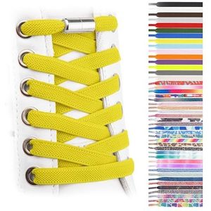 SULPO Elastische rubberen veters zonder strikken, plat, met draaisluiting, geel, Eén Maat