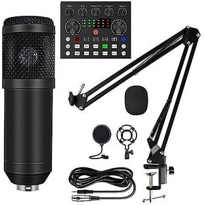 Geluidskaartset, Microfoonkits met live-geluidskaart (optioneel), ophangschaararm, shockmount en popfilter for studio-opnames(Style B Black)