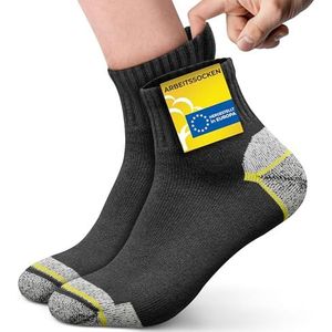 Piarini 6 paar werksokken voor heren, korte katoenen sokken met versterkte hiel en teen, zwart, 39-42 EU