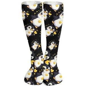 Leuke Pinguïn Knie Hoge Sokken Print Lange Kousen Tube Sokken Over Knie Sokken Casual Strakke Hoge Kousen Boot 40 cm