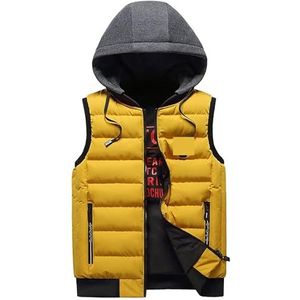 Winter Mouwloos Jas Herenvest In Herfst En Winter, Warm Mouwloos Jack, Katoenen Jack, Vest Met Capuchon Mouwloos Vest Warme(Yellow,Large)