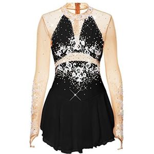 Nnnydjy Meisjes Kant Kunstschaatsen Prestaties Jurk Haak Vinger Lange Mouwen Gymnastiek Turnpakje Dames Handgemaakte Schaatsen Danswedstrijd Kleding Met Diamant,I,11_13Years
