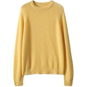 Dames Wollen Trui Ronde Hals Solide Lange Mouwen Zachte Zachte Comfortabele Knitwear, Geel, S