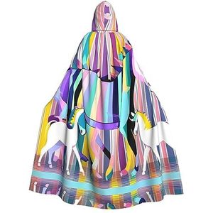 WURTON Eenhoorns op kleurrijke strepen mystieke mantel met capuchon voor mannen en vrouwen, ideaal voor Halloween, cosplay en carnaval, 190 cm