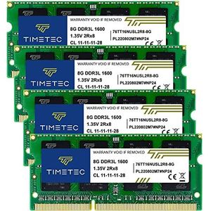 Timetec 32GB KIT(4x8GB) DDR3L/DDR3 1600MHz PC3L-12800/PC3-12800 Niet-ECC Niet-gebufferd 1,35V/1,5V CL11 2Rx8 Dubbele rang 204-pins SODIMM-laptop Notebook-pc Computergeheugen RAM-module-upgrade