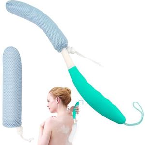 KkaFFe Douche rugborstel met lange steel, 15,4 inch lichaamsborstel, spons met lange steel, loofah rugscrubber voor mannen vrouwen, hulpbaden